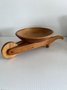 Wooden Wheelbarrow Fruit/Nut Bowl Table Centerpiece MCM Retro Handmade Decor Vtg - Picture 1 of 15