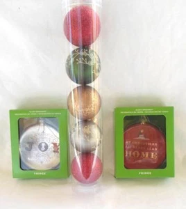 7pc GLASS CHRISTMAS TREE ORNAMENTS JOY HOME & SHATTERPROOF BALLS IN SLEEVE NEW - Picture 1 of 1