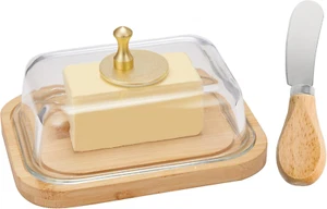 Glass Large Butter Dish with Lid and Knife for Countertop and Refrigerator - Picture 1 of 7