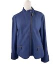 Talbots Petites 14P Wool Blend Jacket Angled Zip Front Blue Pockets
