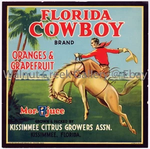 Florida Fruit Crate Label Fine Art Print, Cowboy, approx 10.8" x 10.8" 12877 - Picture 1 of 1