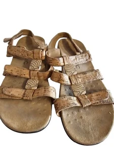 Vionic Sandals Womens 8 Amber Gold Cork Strappy Sling Back Brown Hook Loop - Picture 1 of 6