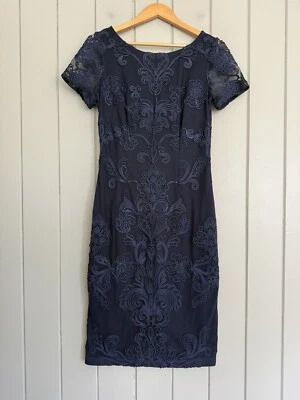JS Collections Dress 4 Blue Multi Boat Neck Soutache Cocktail Navy Blue - Image 1 of 4