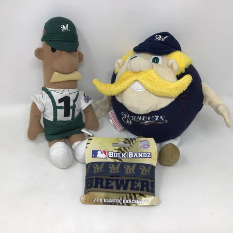 Milwaukee Brewers Plush Brat Racing Sausage #1 & Orbiez Baseball Mascot MLB lot Cover
