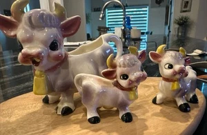 Vintage Elsie die lila Kuh Milchkännchen Kalb Salz & Pfeffer Set - Bild 1 von 7