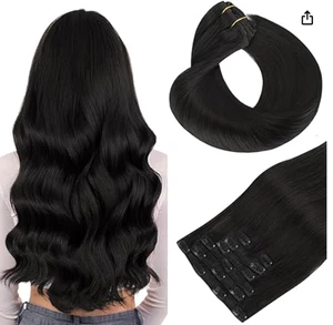 HOTBANANA Fermaglio per Capelli Umani in Extension Capelli, Nero Naturale 120g 22 Pollici 7pz - Foto 1 di 6