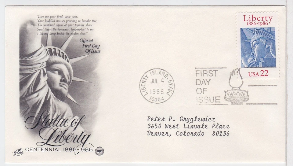 TurtlesTradingPost- Statue of Liberty 1986 #2224- FDC Artcraft Variety Cachet - Image 1 of 1