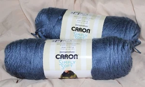 Lot of 2 Caron Simply Soft Yarn, 6 0z 315 yds Medium #4 Country Blue - Picture 1 of 5