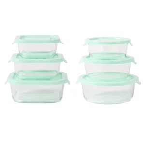 12 Piece Storage Borosilicate Glass Container Set w/ Snap Martha Blue Lids - Picture 1 of 5