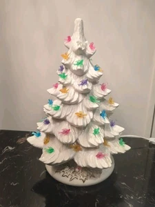 Ceramic Christmas Tree 1999 White W/Base, Dove Lights Multicolor 16* - Picture 1 of 8