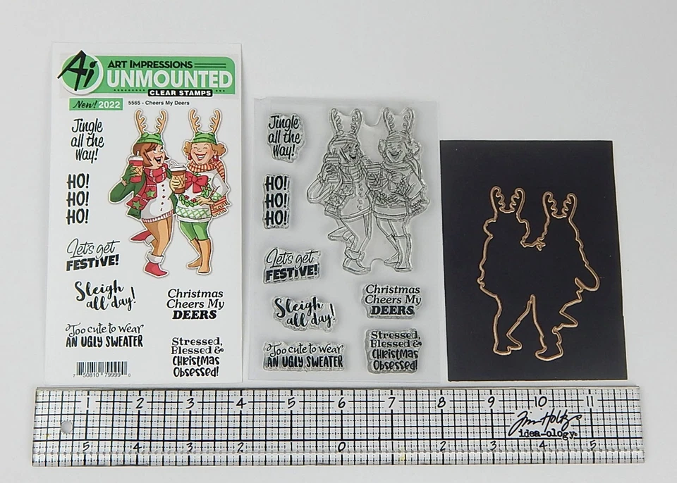 ¡ARTESANOS! Juego de estampillas y troqueles transparentes CHEERS MY DEERS Art Impressions Foto 1 de 1