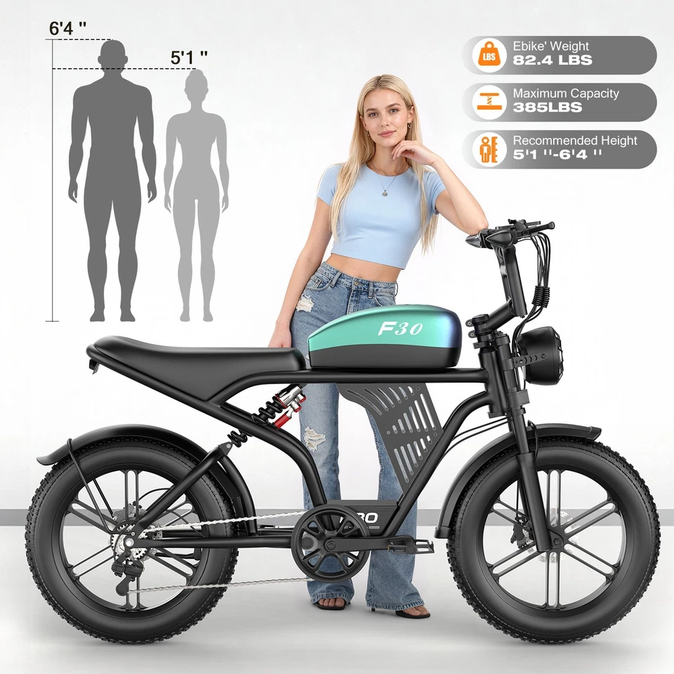 Bicicleta elétrica 1500W para adultos 32MPH 48V 20AH 75 milhas 20" pneu gordo mountain bike - Imagem 1 de 4