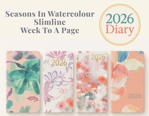 2026 Diary Slim Week To View Hard Cover Slimline Notebook Planner Journal Floral - Bild 1 von 7