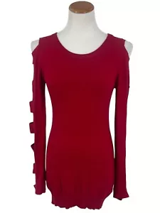Vintage 90s Forever 21 Red Cold Shoulder Caged Ladder Slv Angora Blend Sweater - Picture 1 of 12