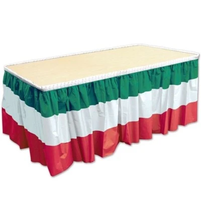 Red, White and Green Plastic Table Skirting 29" x 14' - Image 1 of 2