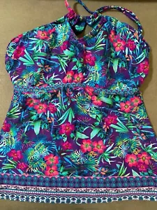 New Profile by Gottex Flowers Printed DD /E Cup Halter Tankini Top Medium - Picture 1 of 4