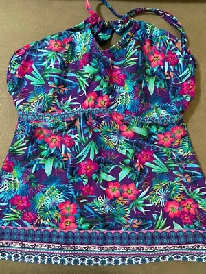 New Profile by Gottex Flowers Printed DD /E Cup Halter Tankini Top Medium - Image 1 of 4