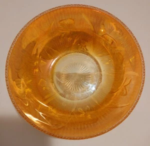 Flowered Carnival Marigold Amber Iridescent Glass Round Serving Bowl 8”x 2-3/4" - Picture 1 of 6