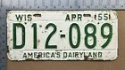 1955 1956 Wisconsin license plate D12-089 YOM DMV Ford Chevy Dodge 15736
