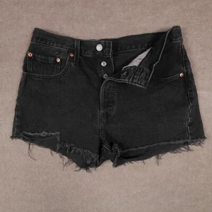 Levis 501xx pantaloncino donna 30" vita denim nero jorts bottoni mosca orlo grezzo taglio di - Foto 1 di 17