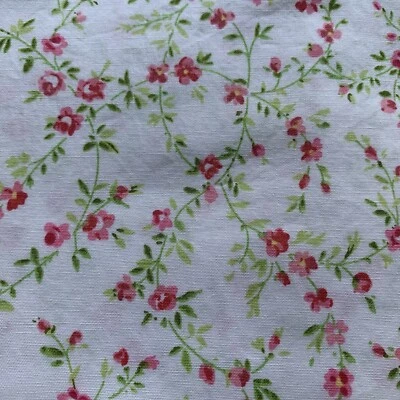 Pimatex Floral Vine Fabric By Robert Kaufman Pink Green White Combed Cotton BTHY - Image 1 of 4