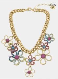 NEW Betsey Johnson Love Fest Rainbow Open Flower Bib Pastel Multicolor Necklace - Picture 1 of 3
