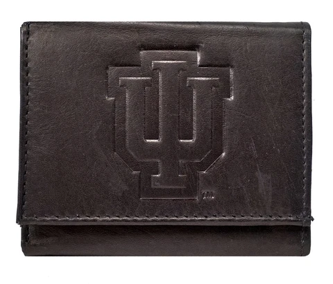 Indiana Hoosiers Distressed Look Embossed Logo Black Leather Trifold Wallet Cover