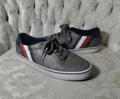Tommy Hilfiger 8.5 Mens Paige-c Gray Stripe Lace-up Leather low Sneakers Shoes - Image 1 of 4