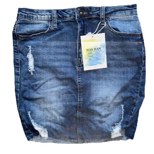 NWT WAX Jean Mini Skirt Womens Size Medium Stretchy Distressed 4 Pocket Zip Up - Picture 1 of 9