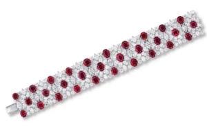 Floral Motif Oval-Shaped Rubies & Lab-Created Diamonds Beautiful Women Bracelet - Picture 1 of 4