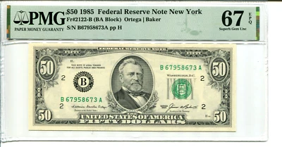 Fr 2122-B 1985 $50 Federal Reserve Note PMG 67 EPQ SUPERB GEM UNCIRCULATED - Image 1 of 2
