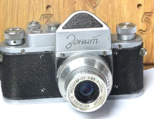Zenit Soviet SLR Film Camera + Industar-22 50mm f/3.5 Lens USSR 1950s Serviced - Picture 1 of 24
