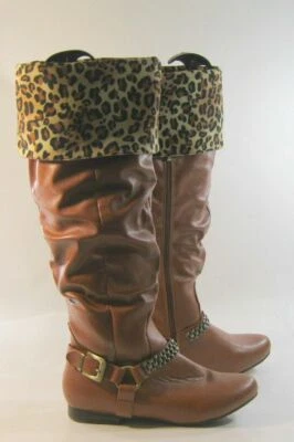 Nuevas botas de mujer tostadas punta redonda plana hebilla al tobillo sobre la rodilla MUJERES talla 8,5 Foto 1 de 4