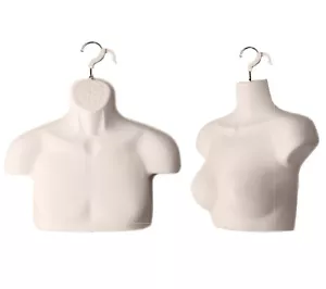 1 Set Torso Uomo e Femmina in Carne con 2 Appendiabiti - Manichino a Forma di Abito - Foto 1 di 7
