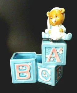 Vtg Lefton Nursery Planter Music Box 04325 ~ Baby Bear & Alphabet Blocks ~ 1984 - Picture 1 of 12