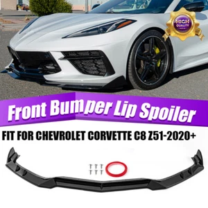 Glossy Black Front Bumper Lip Splitter For 2020-24 Corvette C8 Z51 STG 3 Winglet - Foto 1 di 10