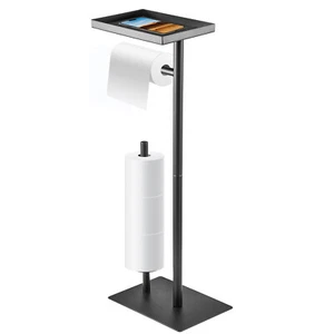 Toilet Roll Holder Free Standing Black Toilet Paper Holder Stand with Top - Picture 1 of 7