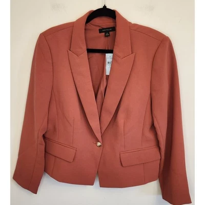 Ann Taylor Womens Blazer Gold Button Vented Notch Blazer Jacket 14 Petite NWT - Image 1 of 4