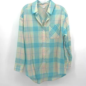 BP. Shirt Womens XSmall Windowpane Adley Shirt Pink Blue Plaid Long Sleeve - Picture 1 of 9