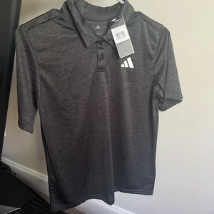 Adidas Boys Youth Dark Gray Polo Shirt Regular Fit Sz L Large 14-16 New NWT - Picture 1 of 13