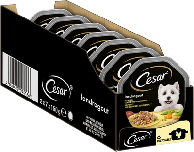 14 x 150g CESAR Schale Landragout mit Huhn, Gemüse und Reis Hundenassfutter - Bild 1 von 4