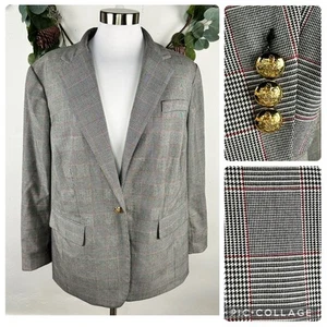 Ralph Lauren Womens Blazer Jacket Plus 18W Plaid Windownpane Black Red White LRL - Picture 1 of 15