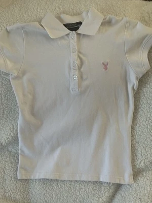 CAMISETA POLO PLAYBOY Blanca con cabeza de conejo rosa pequeña algodón fotos reales Foto 1 de 4
