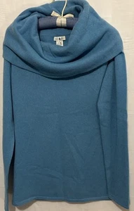 Sundance Catalog Sweater M 100% Cashmere Blue Sweet Sentiment Cowl Neck Pullover - Picture 1 of 7