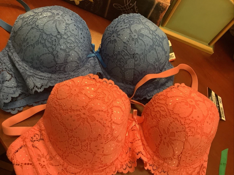 (2) ANGELINA~Bras~NEW/NWT~36C~Royal Blue/Coral~All Lace/Underwire~Beautiful~ - Image 1 of 4