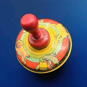 Tin Spinning Lithigraph Top Toy Dog Chasing Rabbit Cat Sneaking up on Mice Rare - Picture 1 of 11