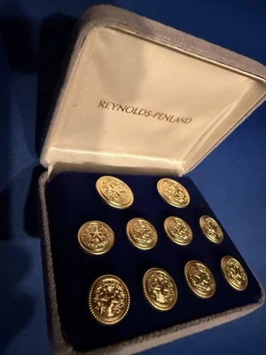 Vintage Texas State Seal Button Set 10pc Gold Tone Original Reynolds-Penland Box - Image 1 of 4