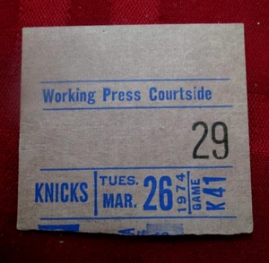 NY Knicks Working Press Courtside Ticket March 26 1974 Dave DeBusschere Night - Picture 1 of 2