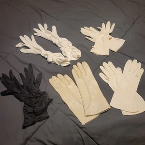 Lot of 5 Pairs of Womens Vintage White Gloves - Short and Long - Medium  - Picture 1 of 9