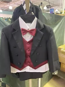 childrens tuxedo, black, white shirt, burgundy vest and bow tie. Size 2. New. - Picture 1 of 1